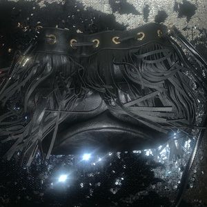 Black super cute frayed bucket bag